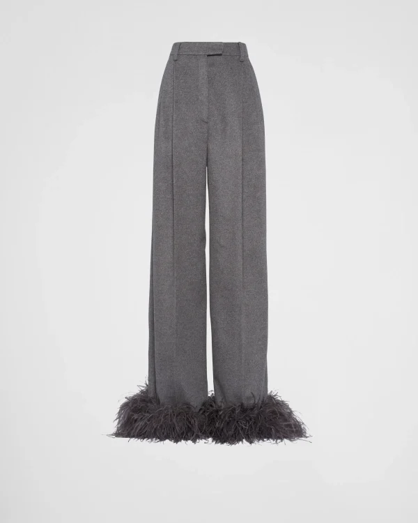 Trousers And Shorts*Prada Cashmere pants with feathers Grey