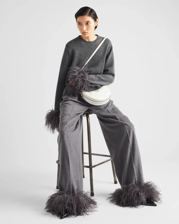 Trousers And Shorts*Prada Cashmere pants with feathers Grey