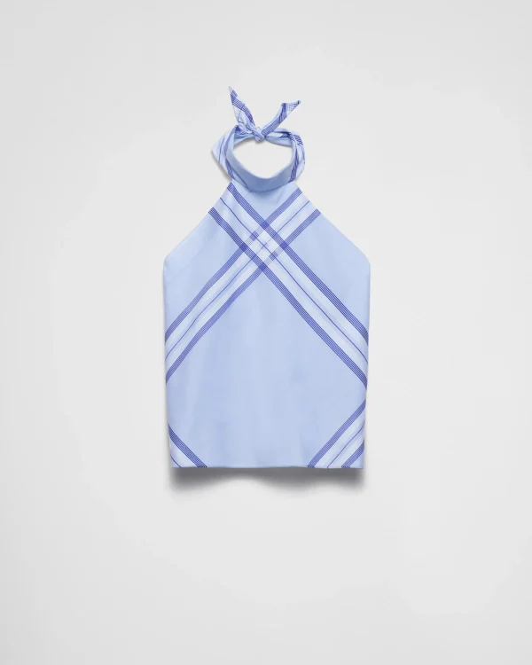 Shirts And Tops*Prada Checked cotton halter top Skyblue