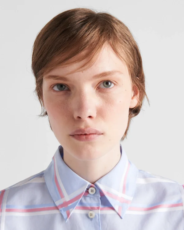 Shirts And Tops*Prada Checked cropped cotton shirt Lightblue