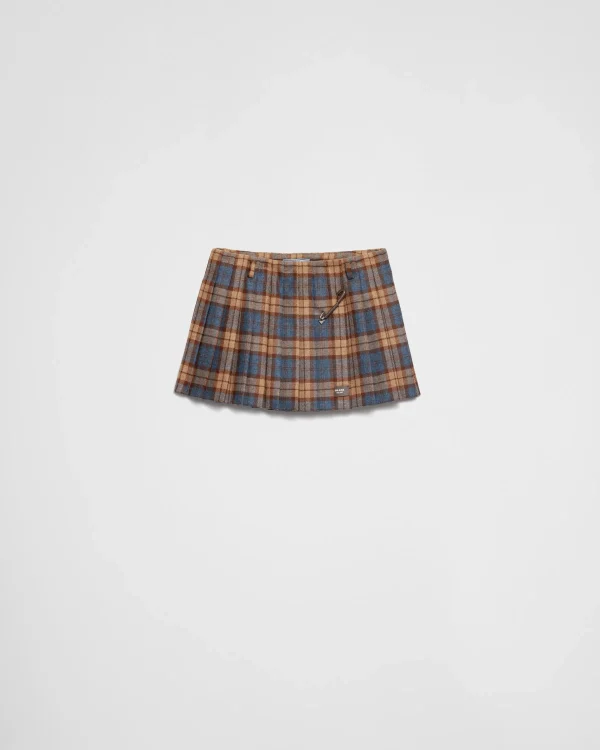 Skirts*Prada Checked wool twill miniskirt Tobacco