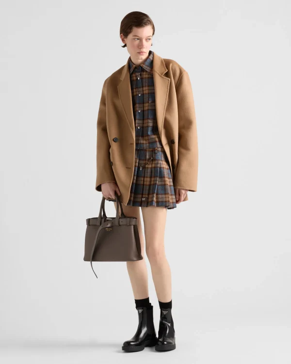 Skirts*Prada Checked wool twill miniskirt Tobacco