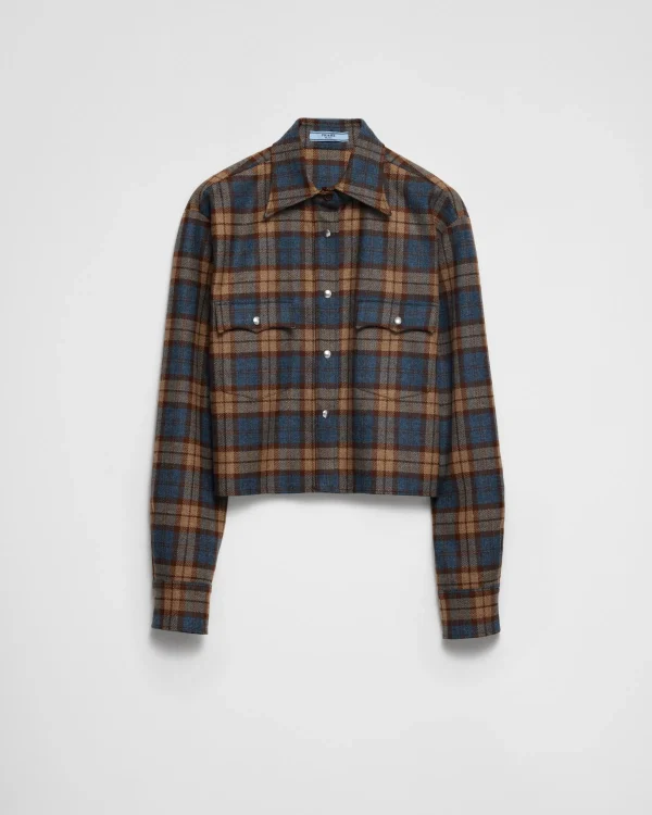 Shirts And Tops*Prada Checked wool twill shirt Tobacco