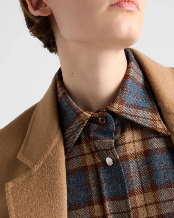 Shirts And Tops*Prada Checked wool twill shirt Tobacco