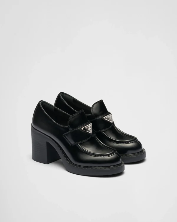 Loafers And Lace-ups*Prada Chocolate brushed leather loafers Black