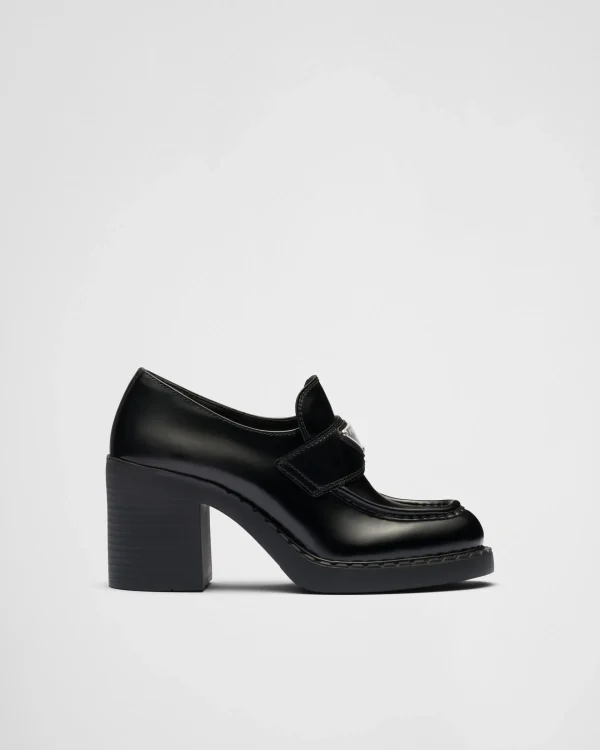 Loafers And Lace-ups*Prada Chocolate brushed leather loafers Black