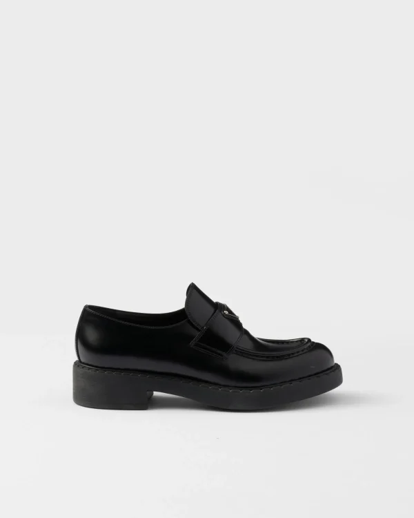 Loafers And Lace-ups*Prada Chocolate brushed leather loafers Black