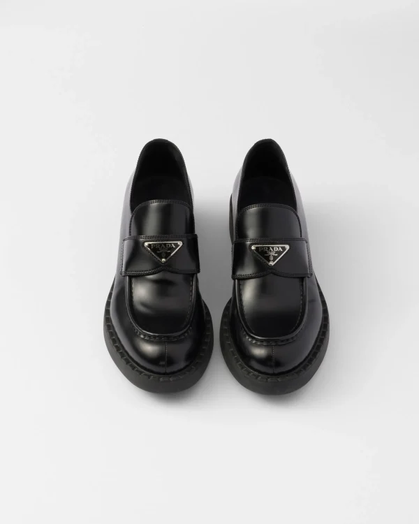 Loafers And Lace-ups*Prada Chocolate brushed leather loafers Black