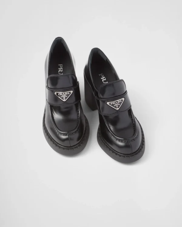 Loafers And Lace-ups*Prada Chocolate brushed leather loafers Black