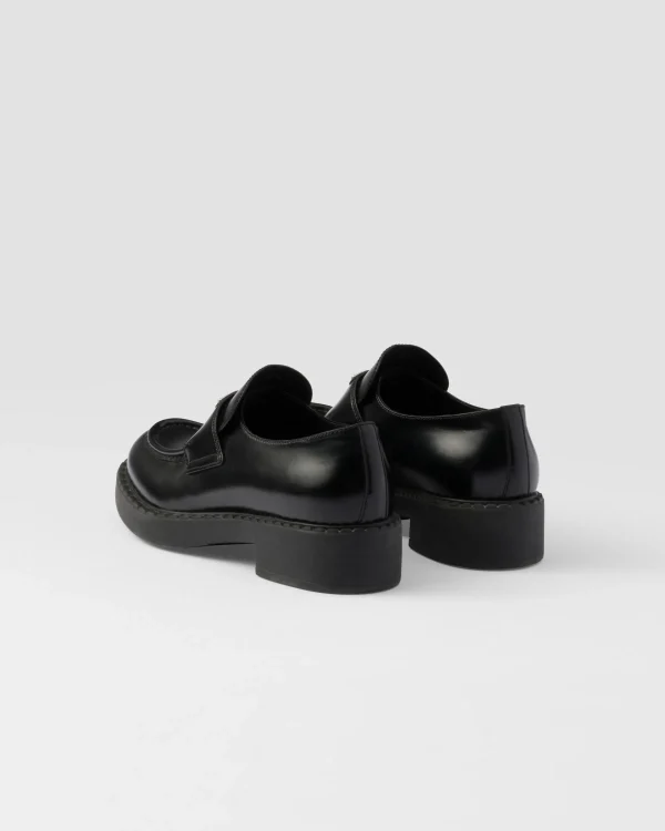 Loafers And Lace-ups*Prada Chocolate brushed leather loafers Black