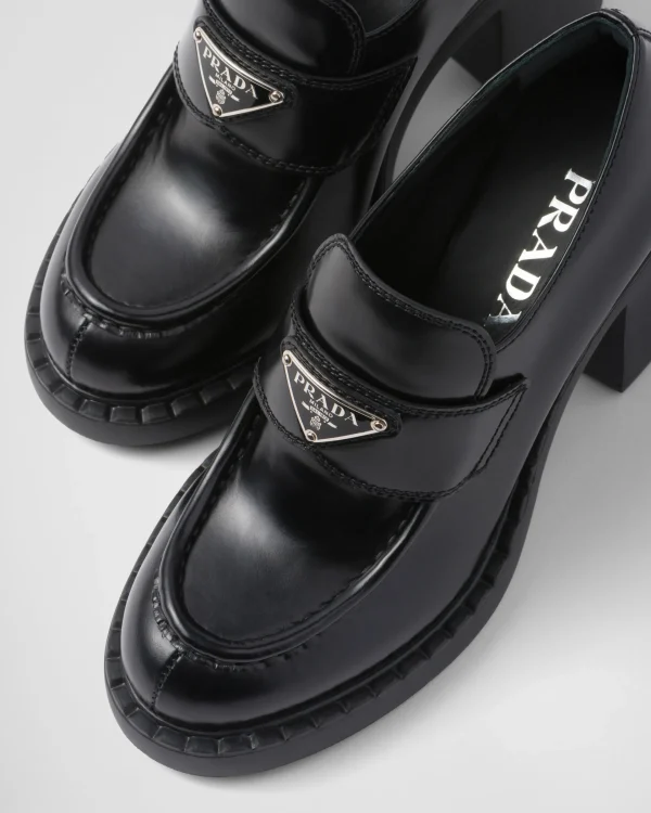 Loafers And Lace-ups*Prada Chocolate brushed leather loafers Black