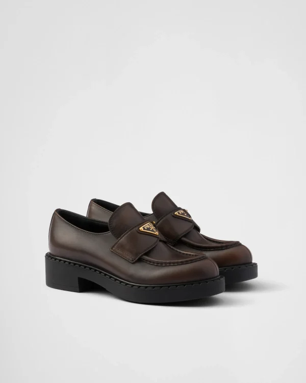 Loafers And Lace-ups*Prada Chocolate leather loafers Darkbrown