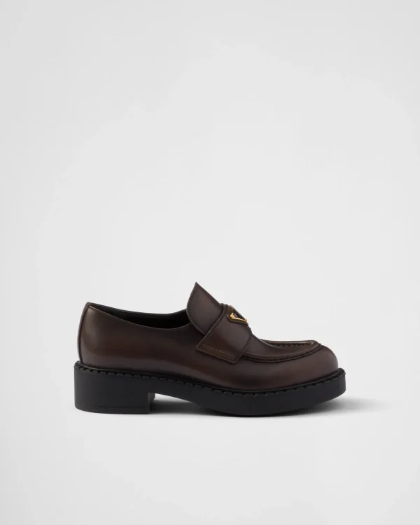 Loafers And Lace-ups*Prada Chocolate leather loafers Darkbrown