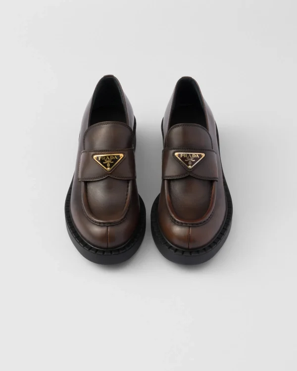 Loafers And Lace-ups*Prada Chocolate leather loafers Darkbrown