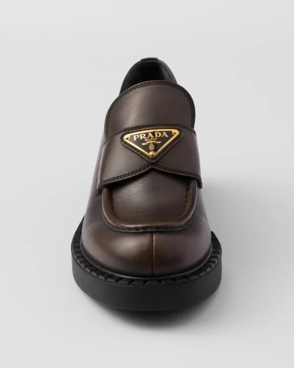 Loafers And Lace-ups*Prada Chocolate leather loafers Darkbrown