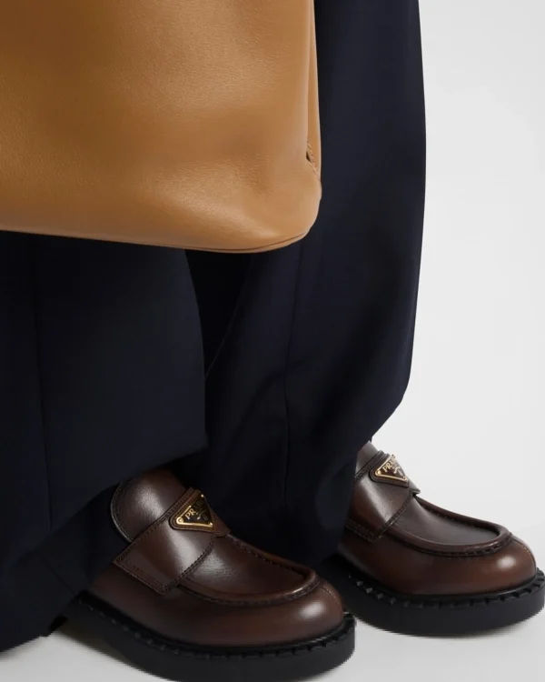 Loafers And Lace-ups*Prada Chocolate leather loafers Darkbrown