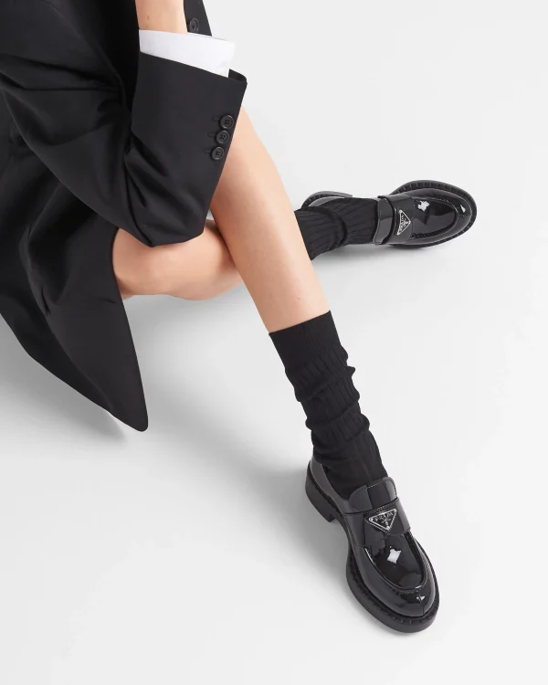 Loafers And Lace-ups*Prada Chocolate patent leather loafers Black