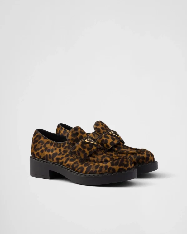 Loafers And Lace-ups*Prada Chocolate printed leather loafers Honey