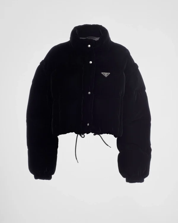 Outerwear*Prada Convertible cropped velvet down jacket Black