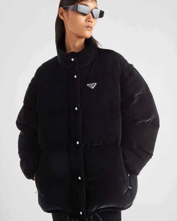 Outerwear*Prada Convertible velvet down jacket Black