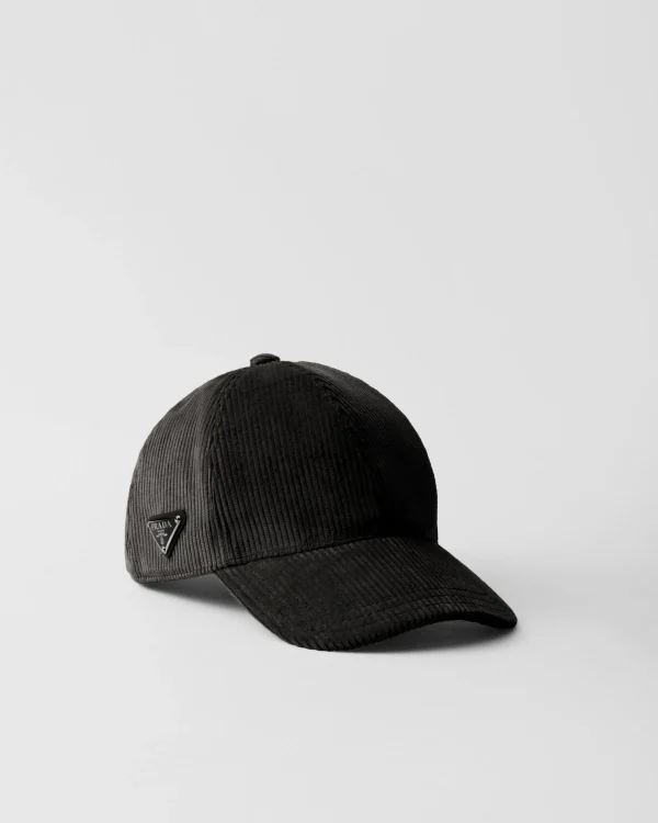 Hats And Gloves*Prada Corduroy baseball cap Black