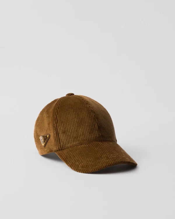 Hats And Gloves*Prada Corduroy baseball cap Tobacco