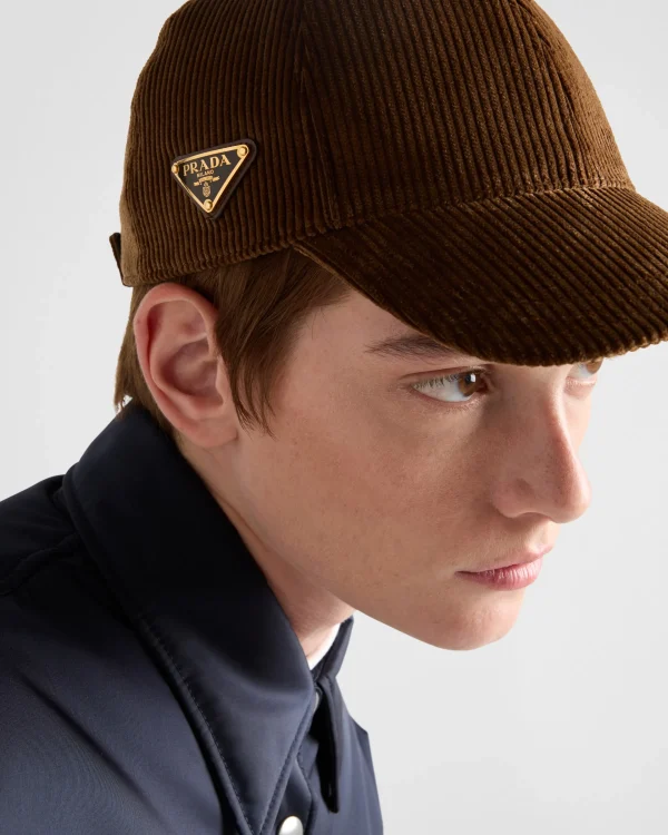 Hats And Gloves*Prada Corduroy baseball cap Tobacco