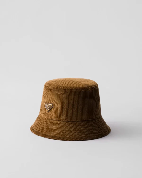 Hats And Gloves*Prada Corduroy bucket hat Tobacco