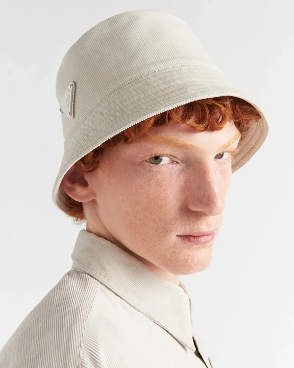 Hats And Gloves*Prada Corduroy bucket hat Chalkwhite