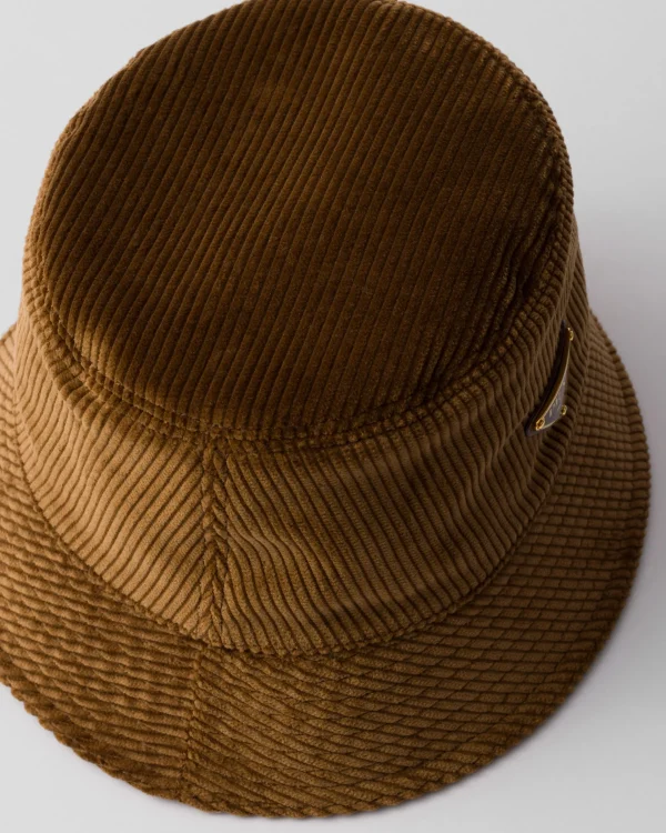 Hats And Gloves*Prada Corduroy bucket hat Tobacco