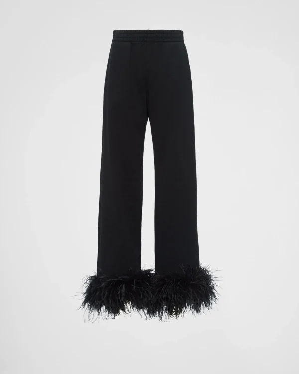 Trousers And Shorts | T-shirts And Sweatshirts*Prada Cotton fleece joggers with feather trim Black