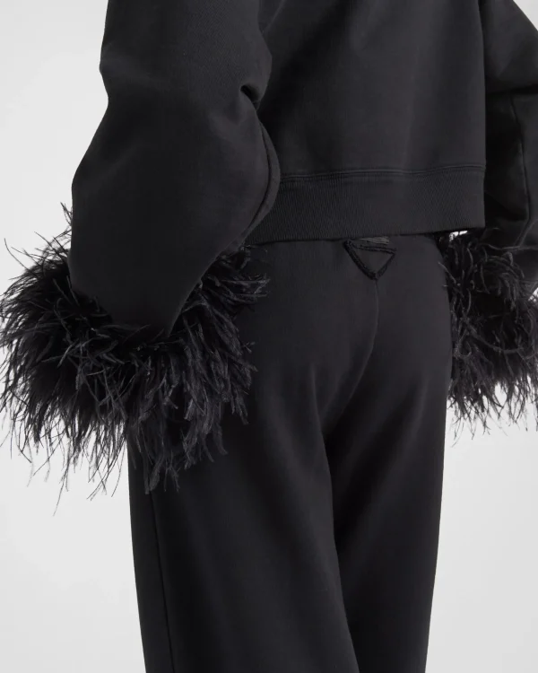 Trousers And Shorts | T-shirts And Sweatshirts*Prada Cotton fleece joggers with feather trim Black