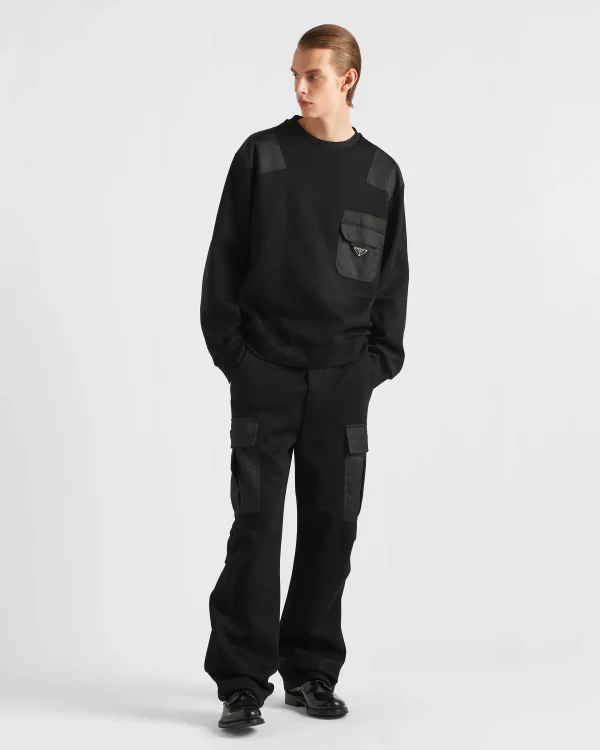 Jogging Suits And Sweatshirts*Prada Cotton fleece pants with Re-Nylon details Black/black