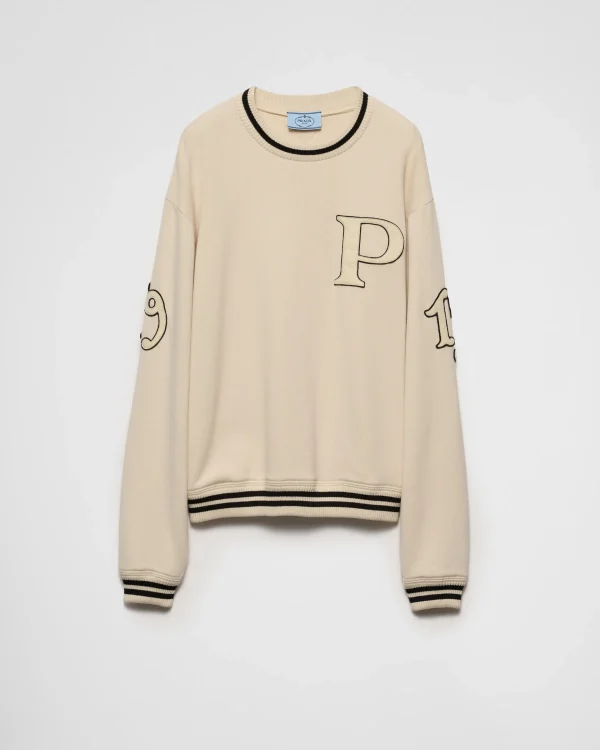 T-shirts And Sweatshirts*Prada Cotton fleece sweatshirt with patches Ivory