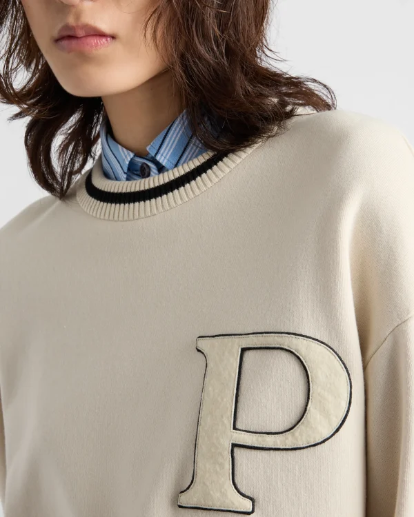 T-shirts And Sweatshirts*Prada Cotton fleece sweatshirt with patches Ivory