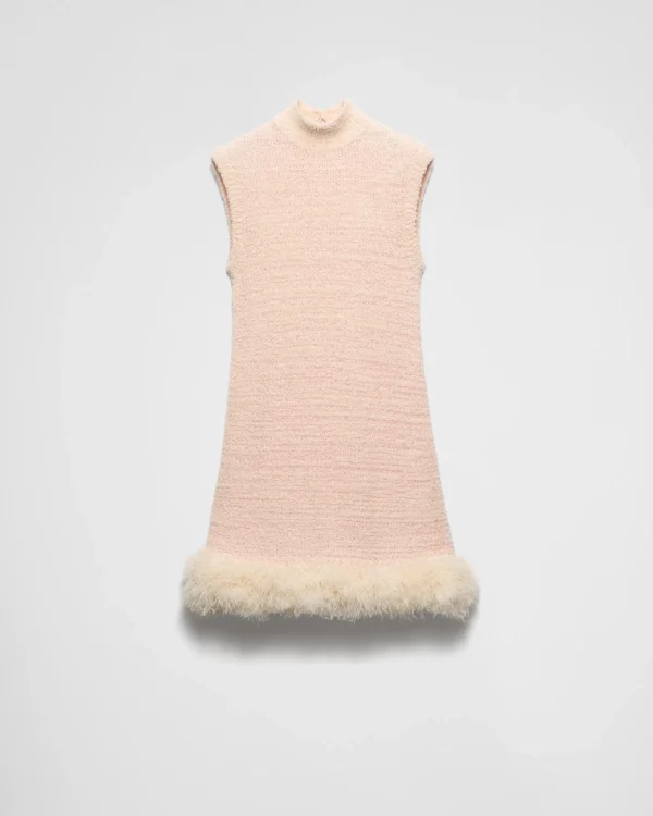 Knitwear*Prada Cotton mini-dress with feathers Alabasterpink