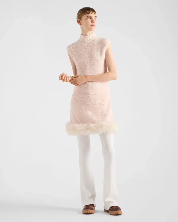 Knitwear*Prada Cotton mini-dress with feathers Alabasterpink