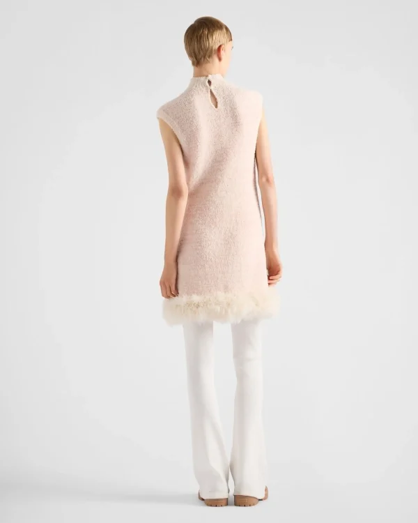 Knitwear*Prada Cotton mini-dress with feathers Alabasterpink