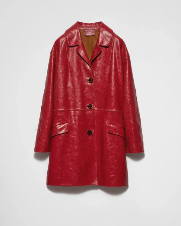 Leather Clothing*Prada Crackle suede coat Red