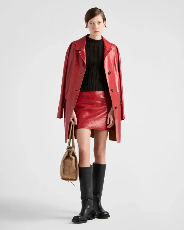 Leather Clothing*Prada Crackle suede coat Red