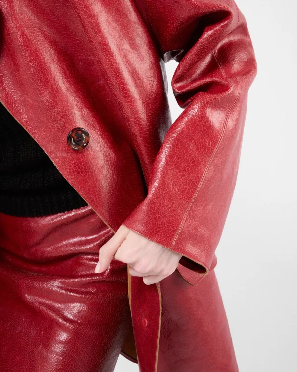 Leather Clothing*Prada Crackle suede coat Red