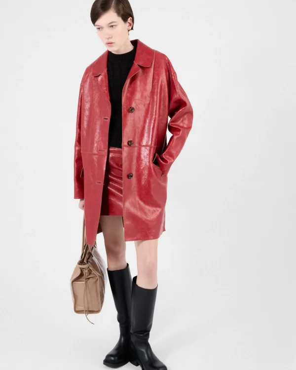 Leather Clothing*Prada Crackle suede coat Red