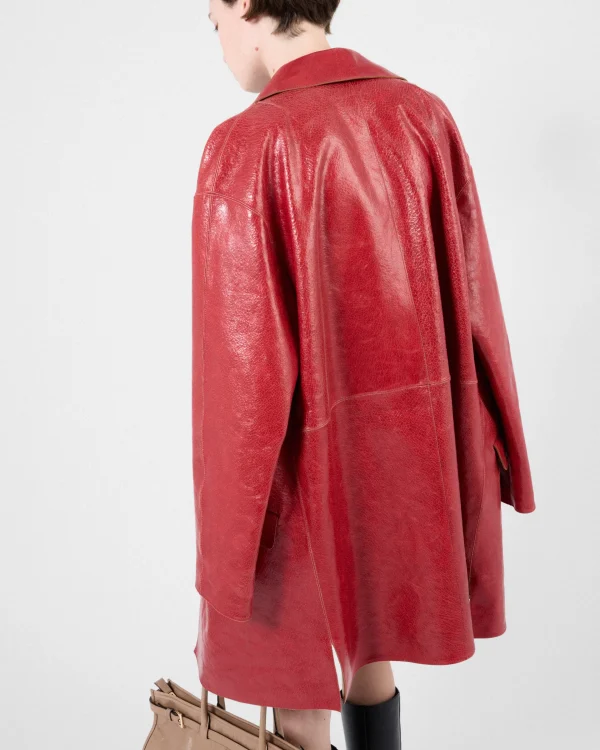 Leather Clothing*Prada Crackle suede coat Red