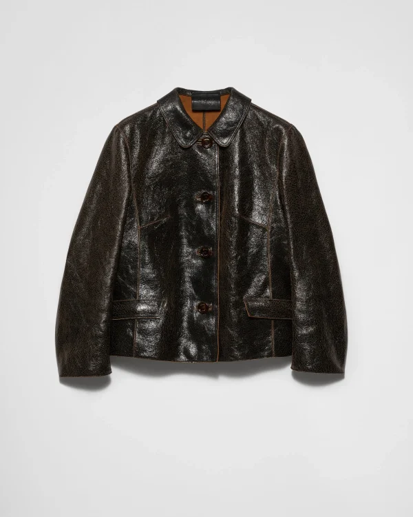 Leather Clothing*Prada Crackle suede jacket Black