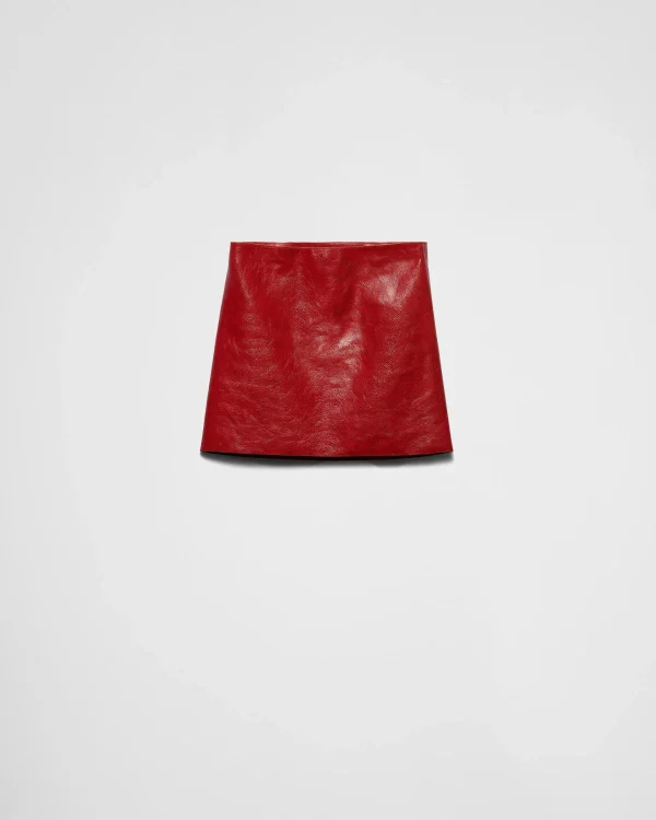 Leather Clothing*Prada Craquelé leather miniskirt Red