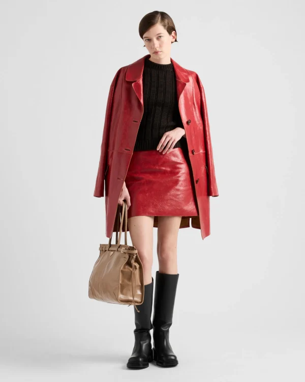 Leather Clothing*Prada Craquelé leather miniskirt Red