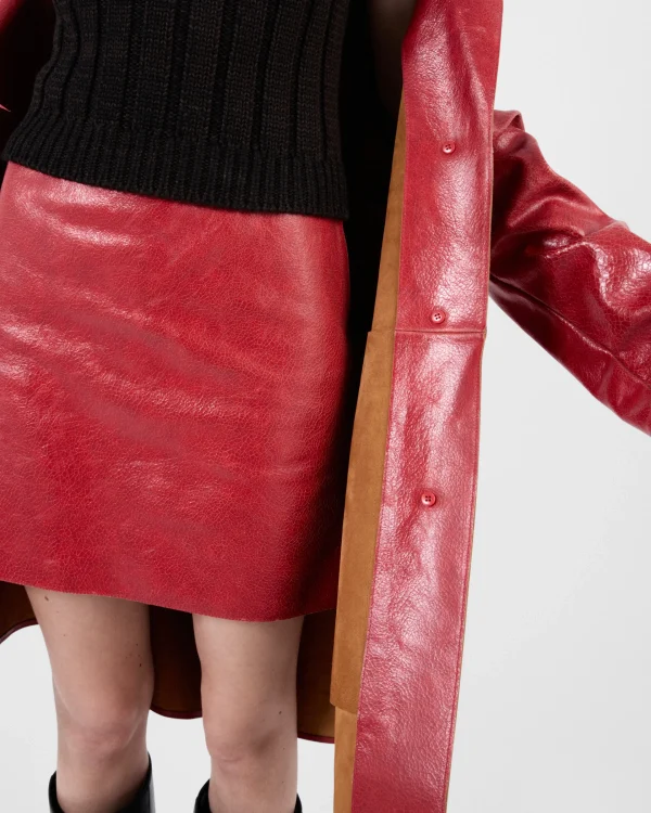 Leather Clothing*Prada Craquelé leather miniskirt Red