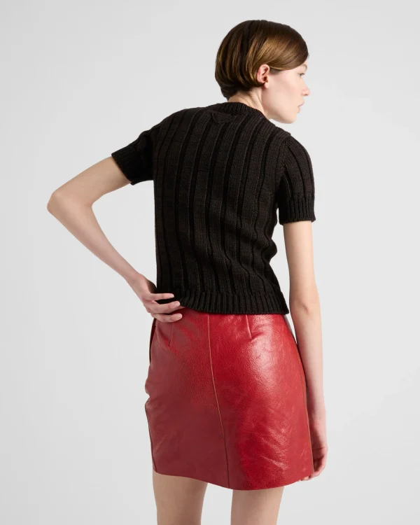 Leather Clothing*Prada Craquelé leather miniskirt Red