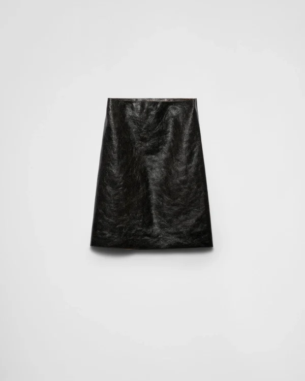 Leather Clothing*Prada Craquelé leather skirt Black