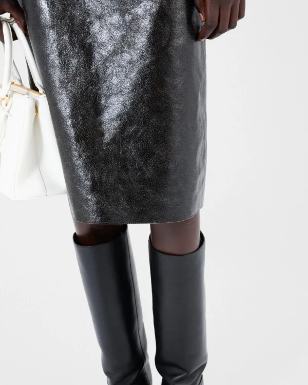 Leather Clothing*Prada Craquelé leather skirt Black